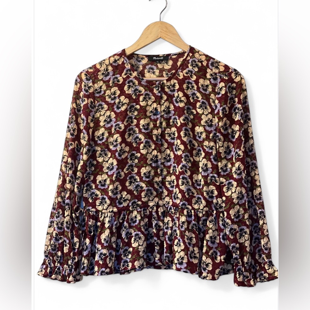 Madewell Drawstring Ruffle-Hem Top in Viola Floral - Picture 3 of 13